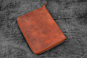 Leather Zippered 5 Slots Pen Case - Crazy Horse Orange