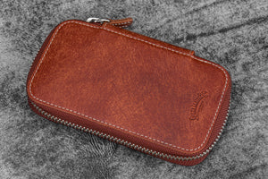 Leather Zippered 6 Slots Pen Case - Aged Copper