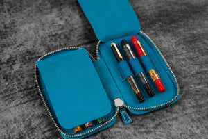 Leather Zippered 6 Slots Pen Case - C.H. Ocean Blue