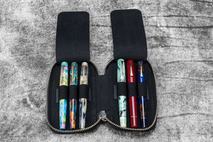 Leather Zippered 6 Slots Pen Case - Crazy Horse Graphite