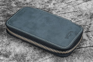 Leather Zippered 6 Slots Pen Case - Crazy Horse Graphite