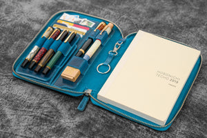 Leather Zippered A5 Notebook Folio - C.H. Ocean Blue