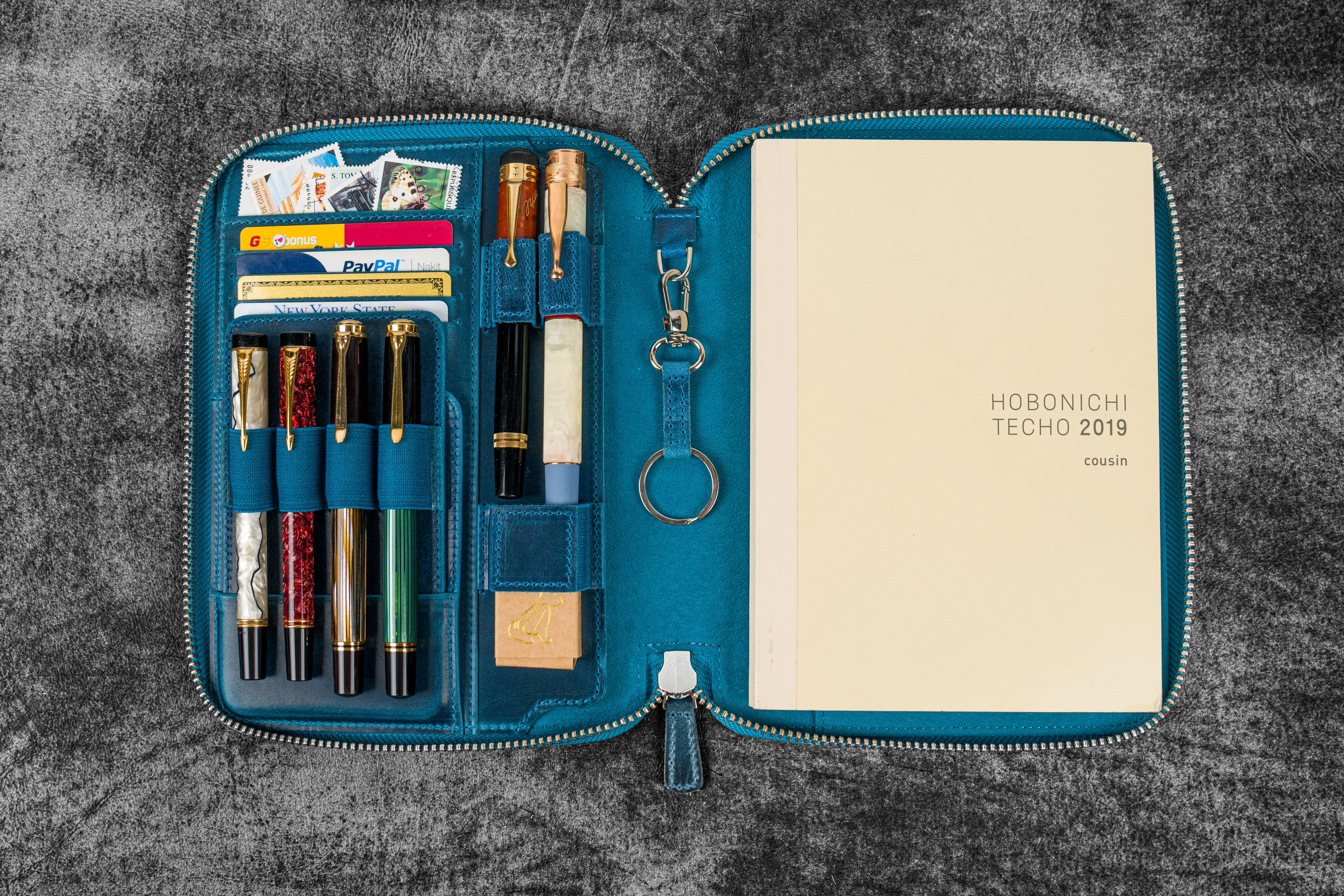 A5 Ocean Blue Leather Zip Folio - Galen Leather