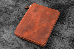 Leather Zippered A5 Notebook Folio - C.H. Orange