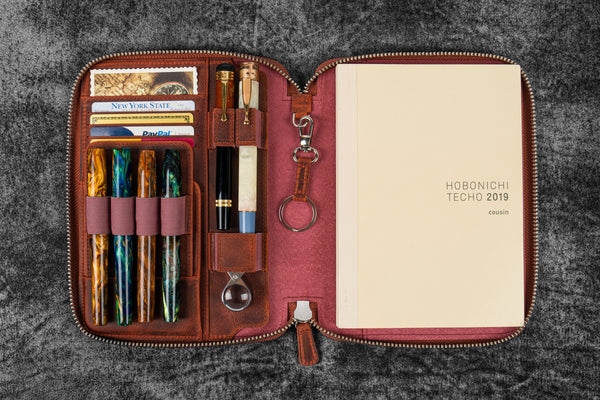 ファイル・バインダー・ケース Galen Leather The Note Board Mahogany Leather-Zippered-A5-Notebook-