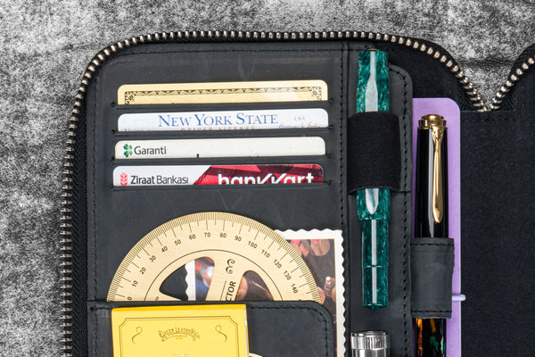 Handmade Black Leather Zippered B6 Slim Planner & Notebook Folio ...