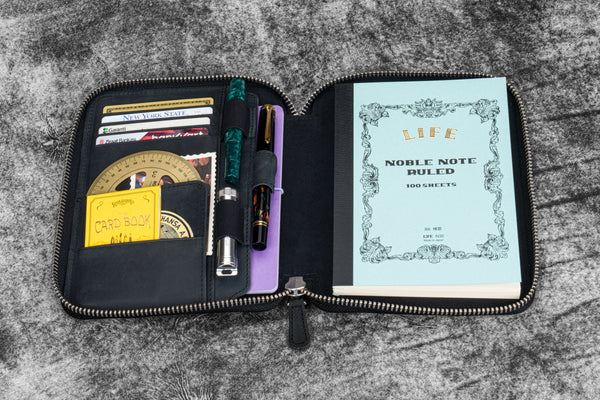 Cosmos Subtle Color Handmade Black Leather Zippered B6 Slim Planner & Notebook Folio ...