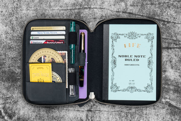 Cosmos Subtle Color Handmade Black Leather Zippered B6 Slim Planner & Notebook Folio ...