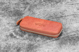 Leather Zippered Double Pen Case for Kaweco - Pocket Pen - Aged Copper