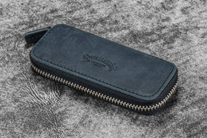 Leather Zippered Double Pen Case for Kaweco - Pocket Pen - Crazy Horse Graphite