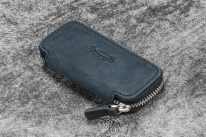 Leather Zippered Double Pen Case for Kaweco - Pocket Pen - Crazy Horse Graphite