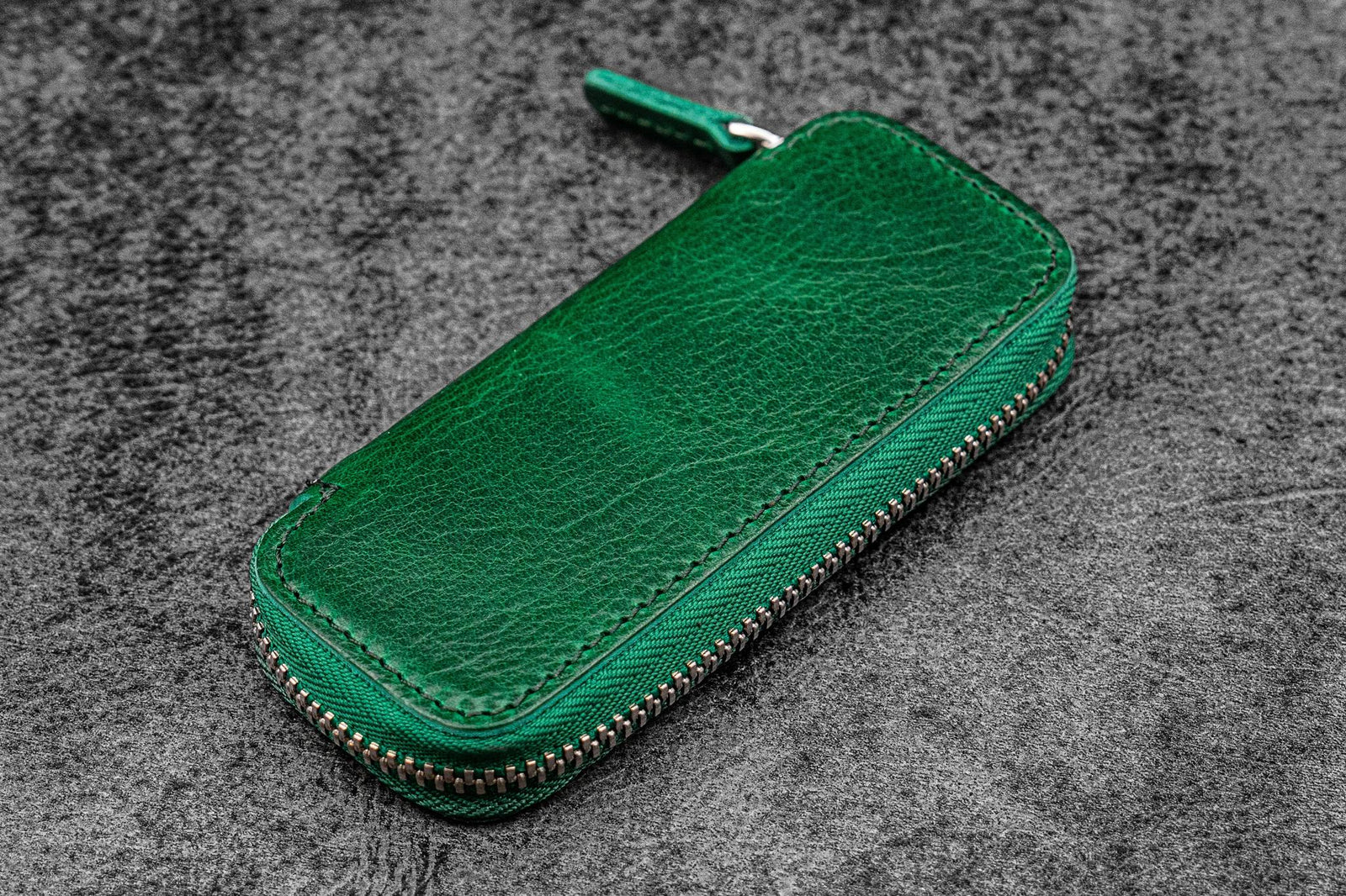 Leather Zippered Double Pen Case for Kaweco - Pocket Pen - Vivianite Green