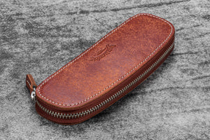 Leather Zippered Duo Slim Pen Case for 2 Pens - Aged Copper