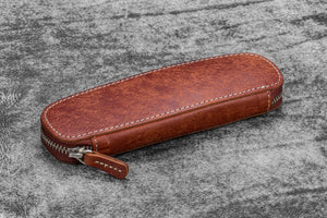 Leather Zippered Duo Slim Pen Case for 2 Pens - Aged Copper