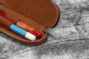 Leather Zippered Duo Slim Pen Case for 2 Pens - Aged Copper