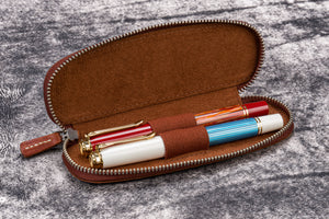 Leather Zippered Duo Slim Pen Case for 2 Pens - Aged Copper
