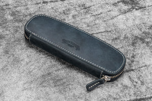 Leather Zippered Duo Slim Pen Case for 2 Pens - Crazy Horse Graphite