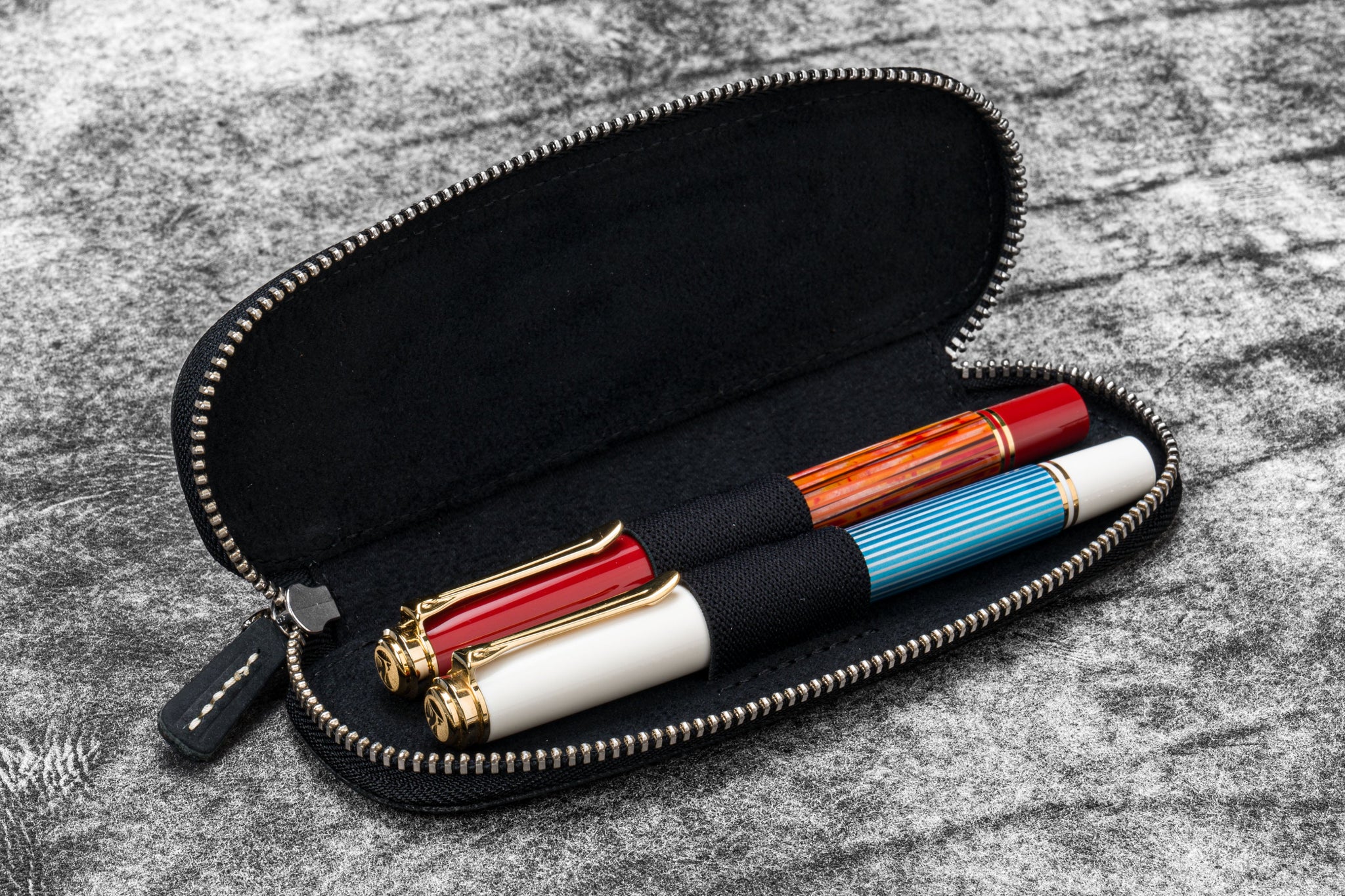 Undyed Leather Zippered Duo Slim Pen Case for 2 Pens - Galen Leather