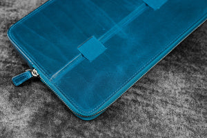 Leather Zippered Magnum Opus 12 Slots Hard Pen Case with Removable Pen Tray - C. H. Ocean Blue