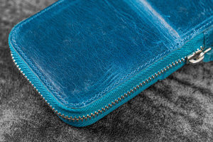 Leather Zippered Magnum Opus 3 Slots Hard Pen Case with Removable Pen Tray - C. H. Ocean Blue
