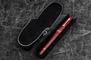 Leather Zippered Magnum Opus Single Hard Pen Case For Oversized Pens & Namiki Emperor - Black