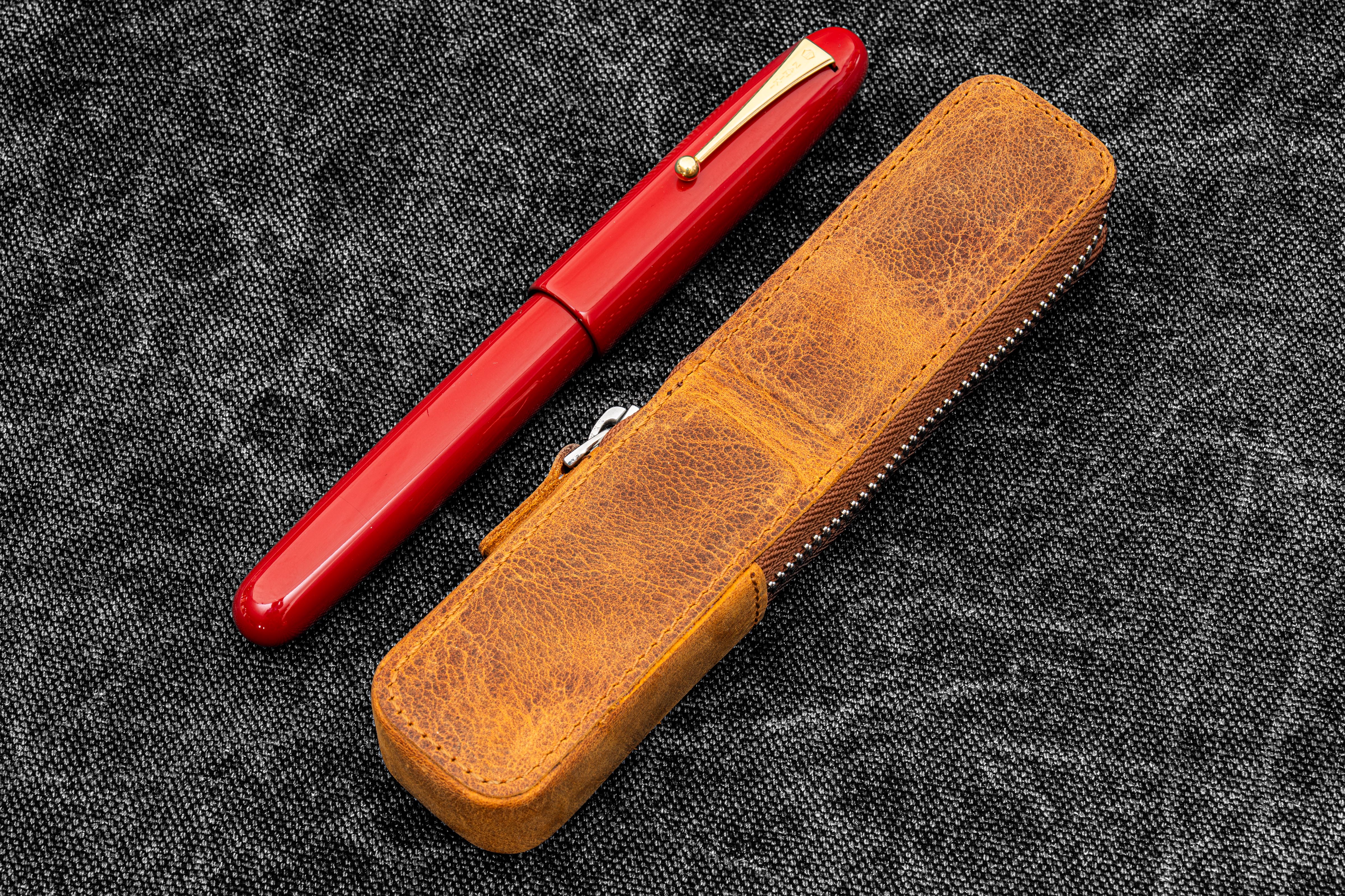 Leather Zippered Magnum Opus Single Hard Pen Case For Oversized