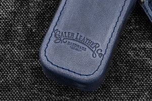 Leather Zippered Magnum Opus Single Hard Pen Case For Oversized Pens & Namiki Emperor - Crazy Horse Navy Blue