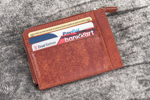 Leather Zippered Mega Mini Wallet - Aged Copper