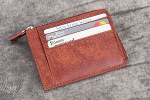 Leather Zippered Mega Mini Wallet - Aged Copper