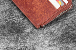 Leather Zippered Mega Mini Wallet - Aged Copper