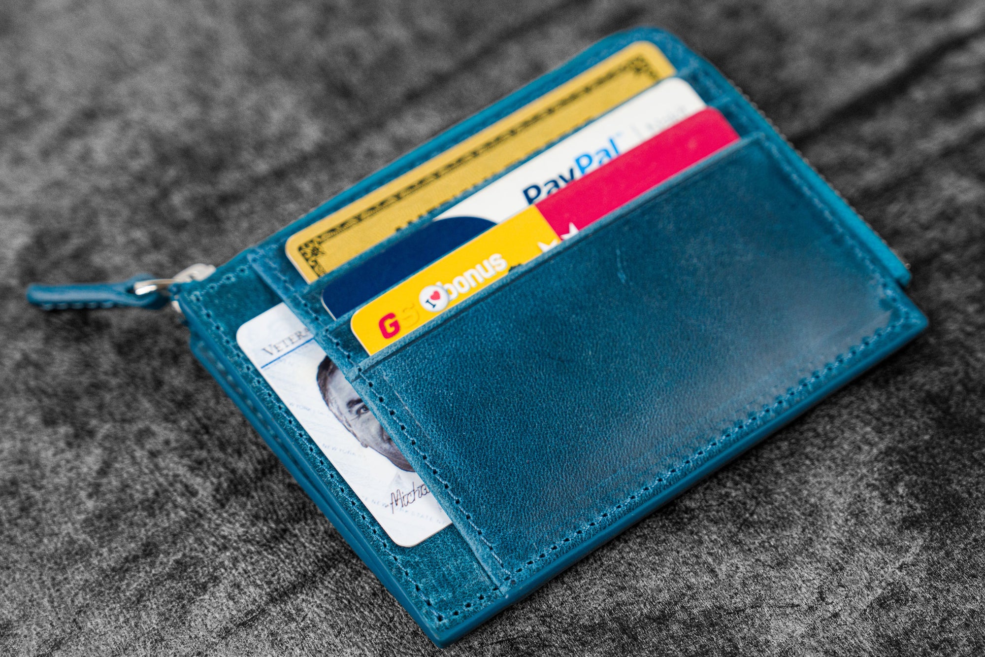 Blue Leather Zip Around Wallet for Men & Women - Galen Leather