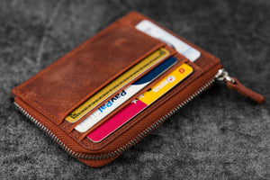 Leather Zippered Mega Mini Wallet - C. H. Orange