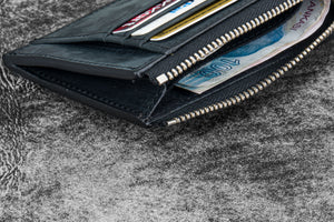 Leather Zippered Mega Mini Wallet - Crazy Horse Graphite