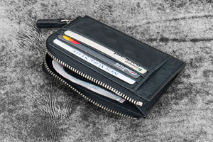 Leather Zippered Mega Mini Wallet - Crazy Horse Graphite