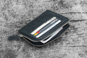 Leather Zippered Mega Mini Wallet - Crazy Horse Graphite