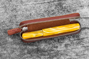 Leather Zippered Single Pen Case for Kaweco - Pocket Pen - Aged Copper