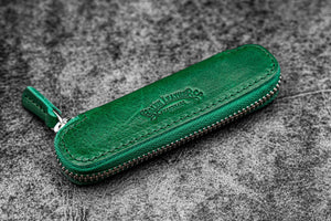 Leather Zippered Single Pen Case for Kaweco - Pocket Pen - Vivianite Green