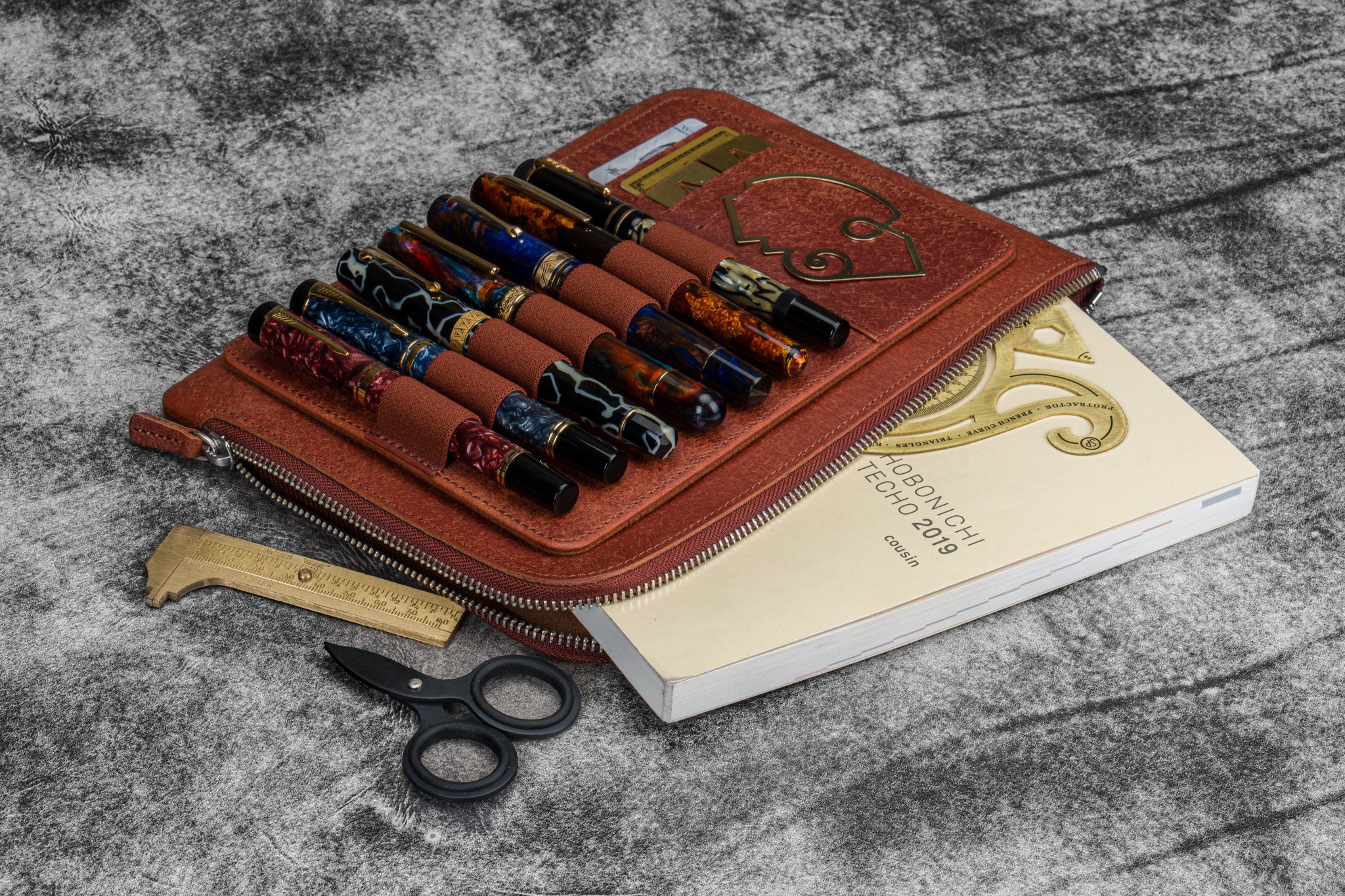 Leather Zippered Writer's Bank Bag - Aged Copper - Galen Leather