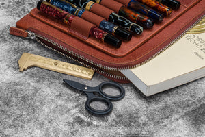 Leather Zippered Writer's Bank Bag - Aged Copper
