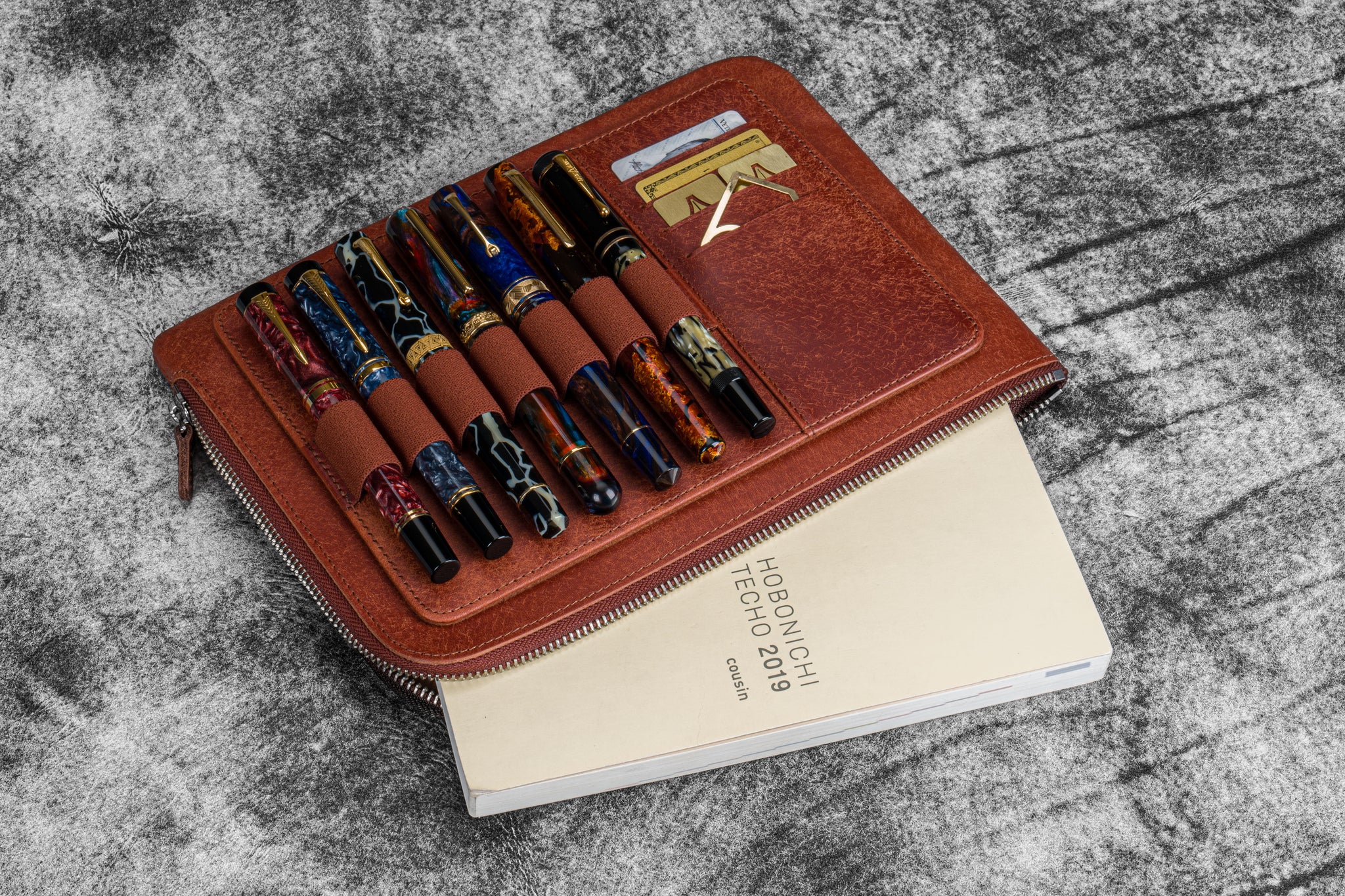 Leather Zippered Writer's Bank Bag - Aged Copper - Galen Leather