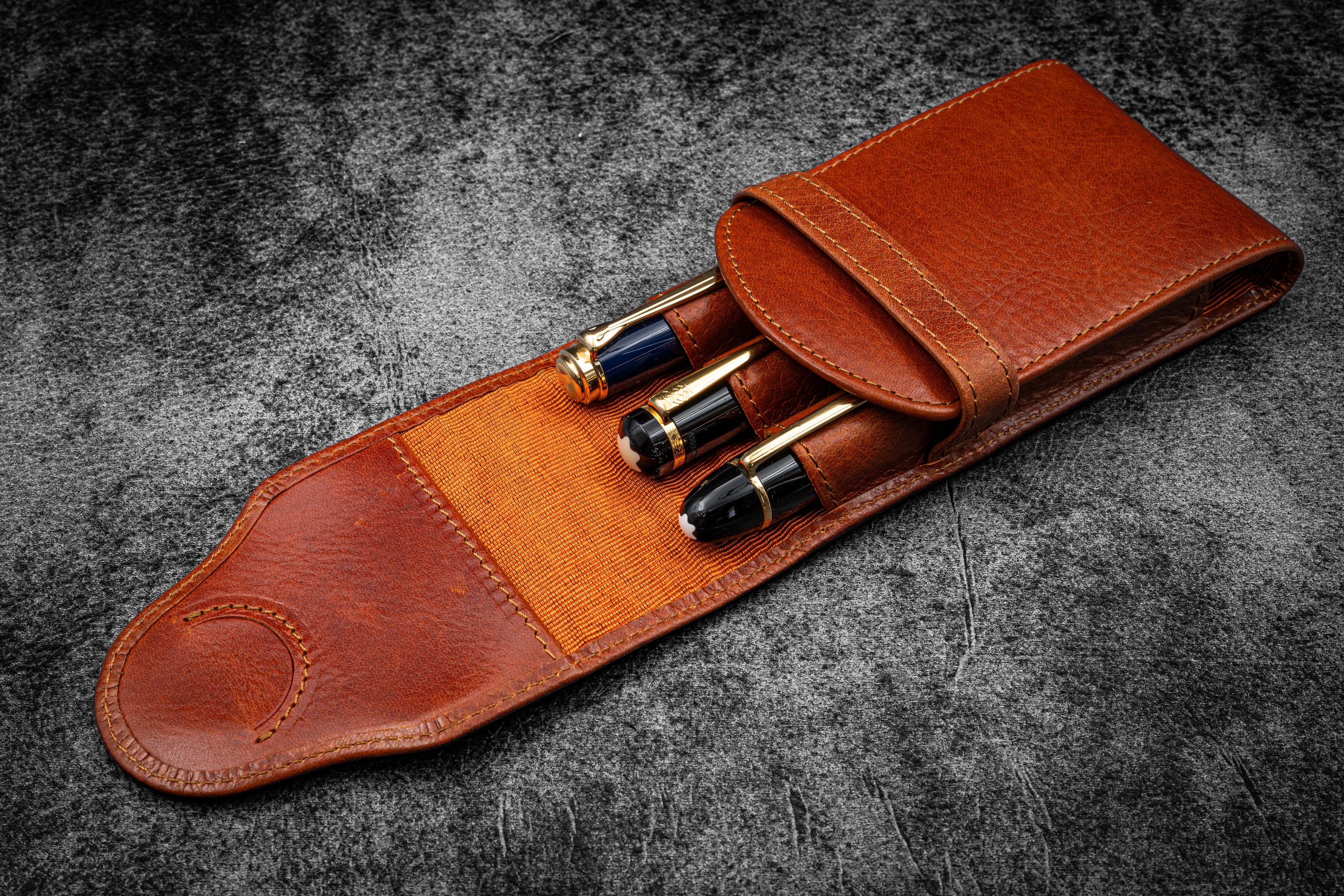 TwinFlip Leather Pen Case for 3 Pens - Built-In Airtag | Galen Leather
