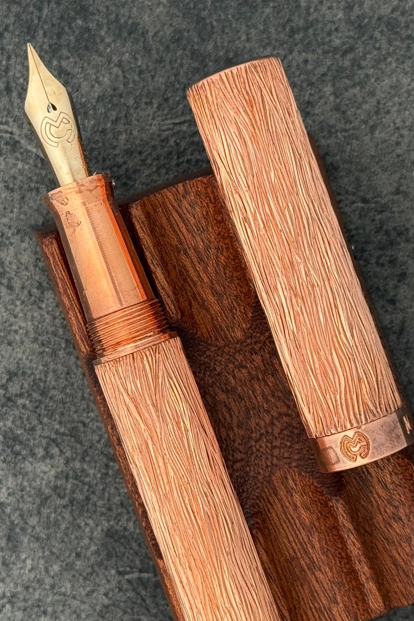 Magna Carta Mag 600 Fountain Pen - Solid Etched Copper - Galen Leather