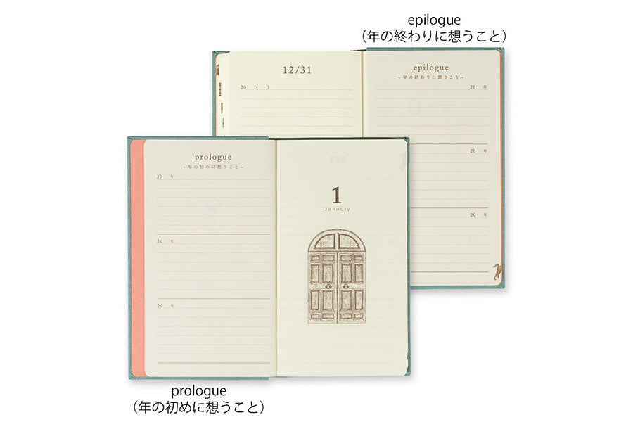 Midori 3 Years Diary - Door Design - Light Blue - Galen Leather
