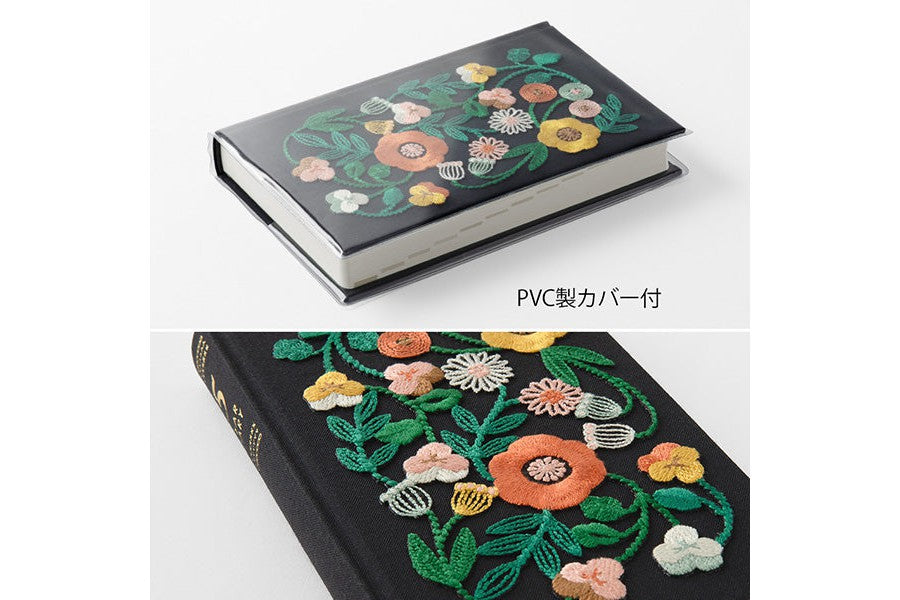 Midori MD 5 Years Diary - Embroidery Flower Design - Black - Galen Leather