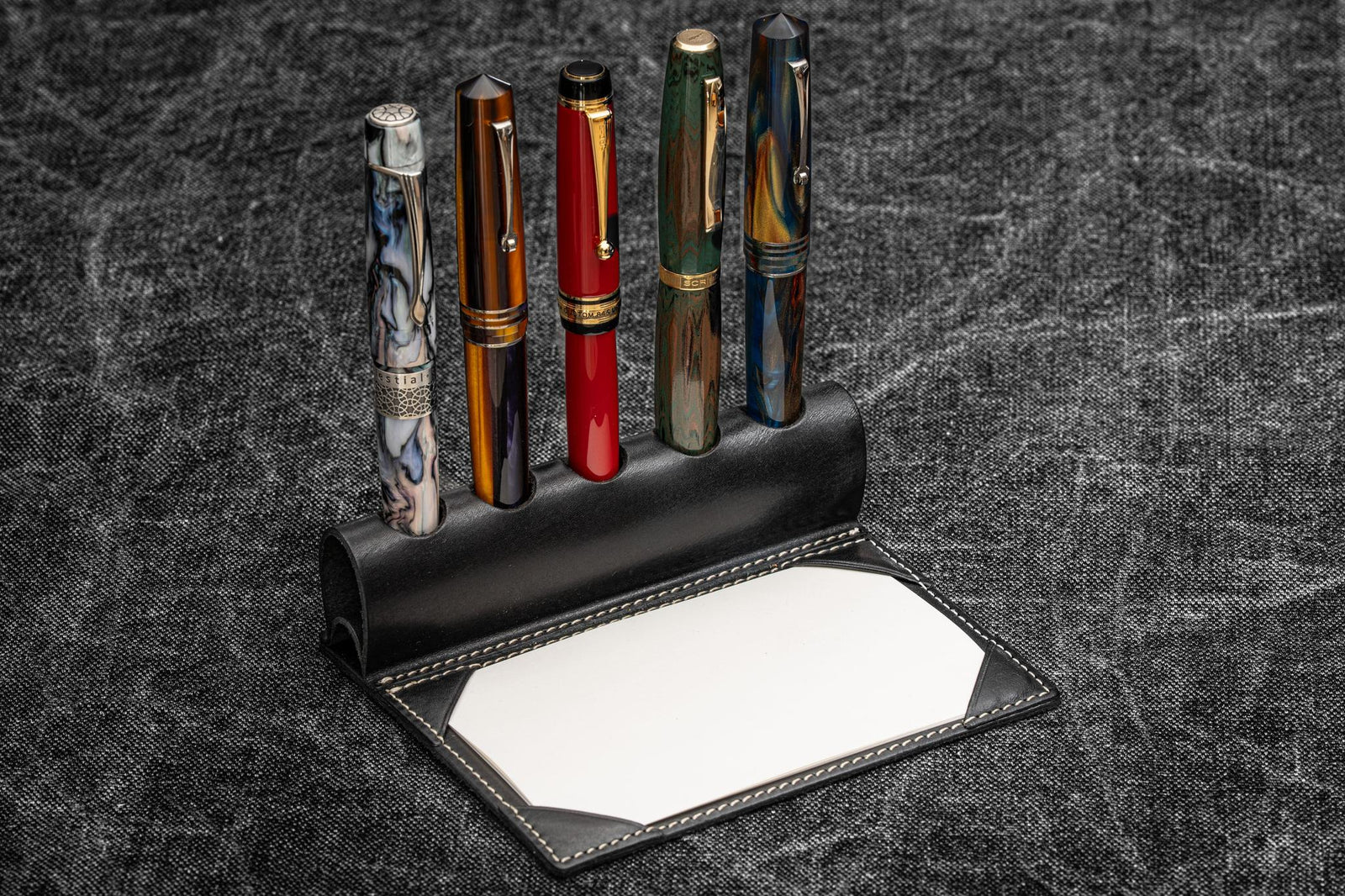 The Writer’s Pen Dock - 5 Slots Pen Stand with Notepad Holder - Black
