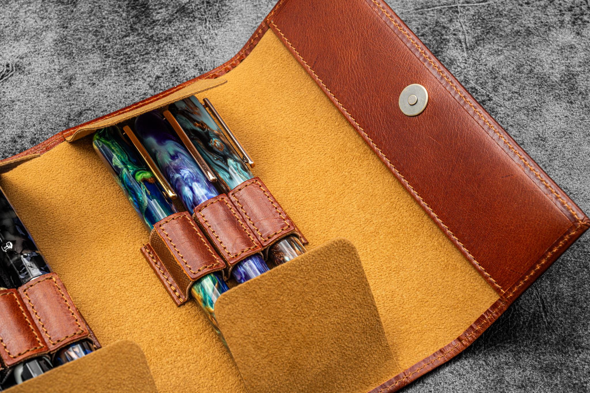 Leather Zippered 6 Slots Pen Case - Crazy Horse Brown - Galen Leather