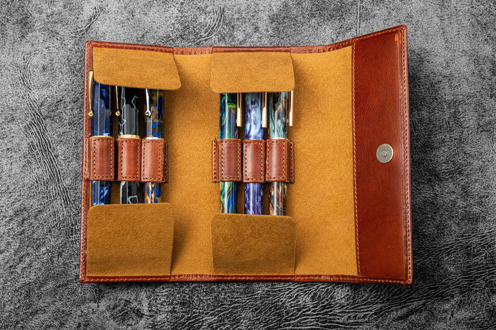 The Writer’s Pen Wrap - 6 Slots Pen Case - Deep Cognac