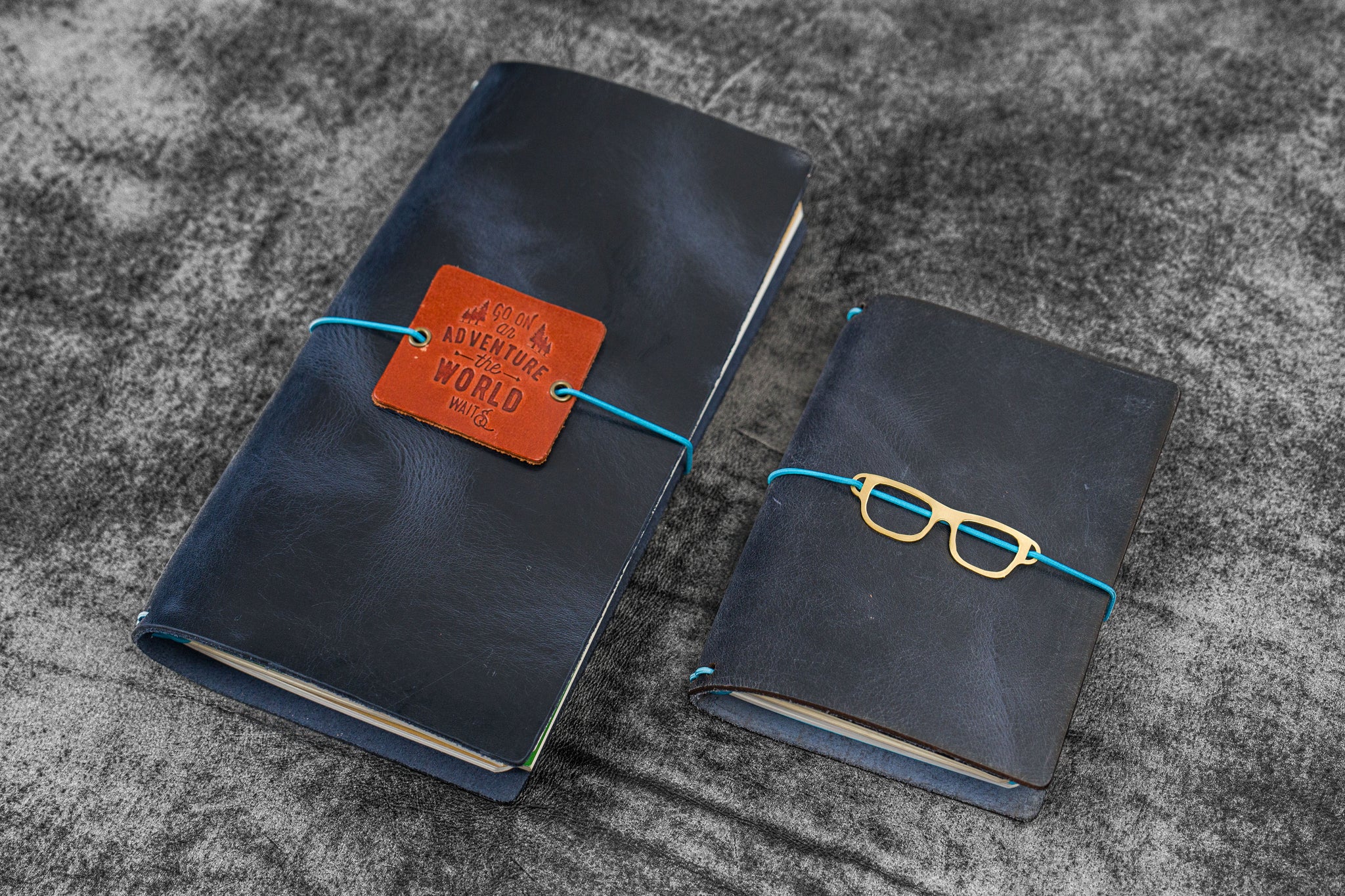 Handmade Traveler's Notebook Leather Cover - Navy - Galen Leather
