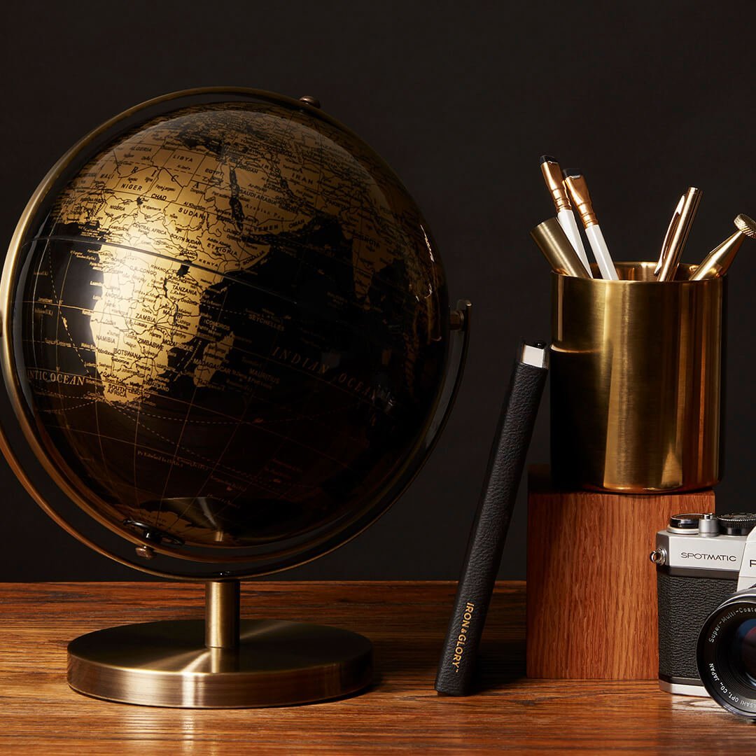 World Globe - Black and Gold Galen Leather