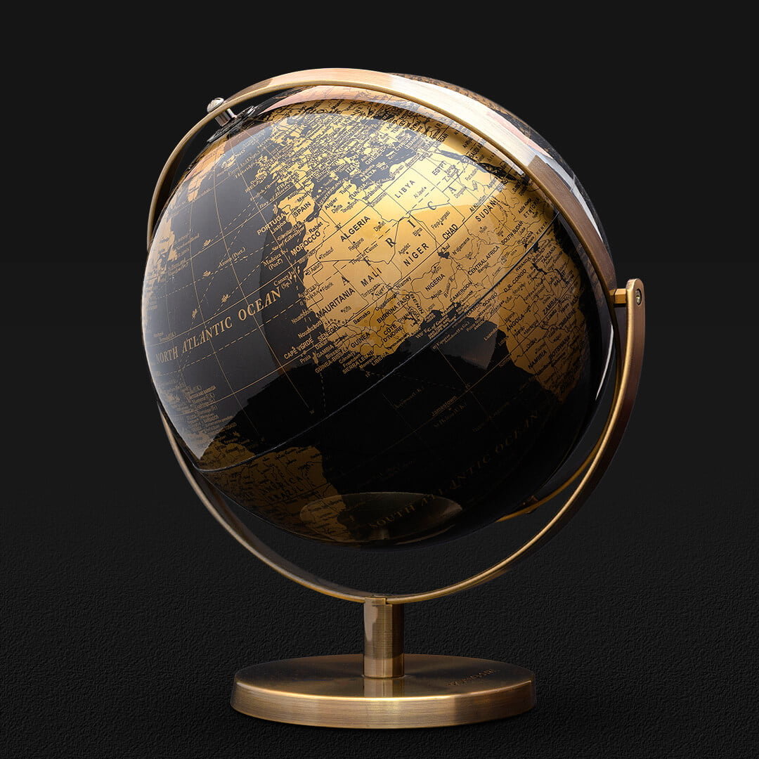 World Globe - Black and Gold Galen Leather